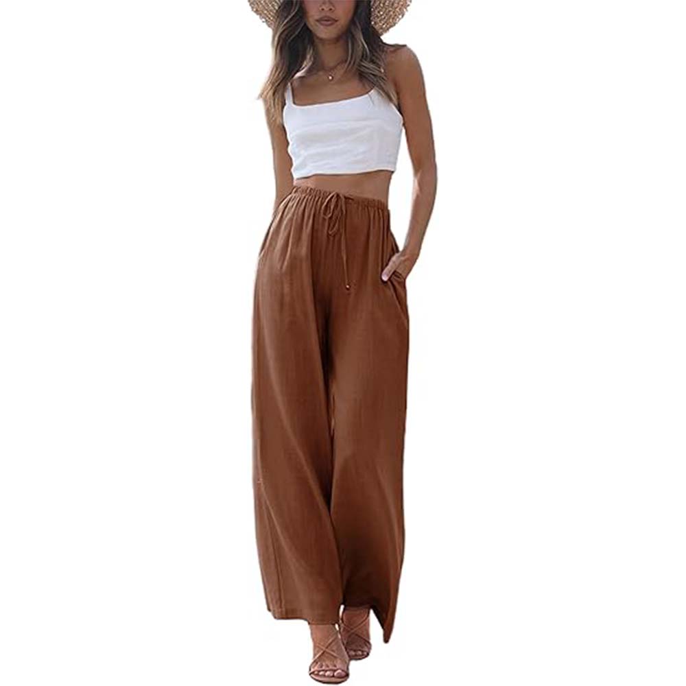 🎉Hot Sale 49% OFF🎉Faleave Women's Cotton Linen Summer Palazzo Pants Flowy Wide Leg Beach Trousers with Pockets