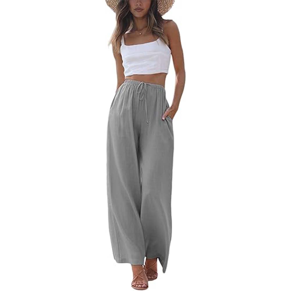 🎉Hot Sale 49% OFF🎉Faleave Women's Cotton Linen Summer Palazzo Pants Flowy Wide Leg Beach Trousers with Pockets